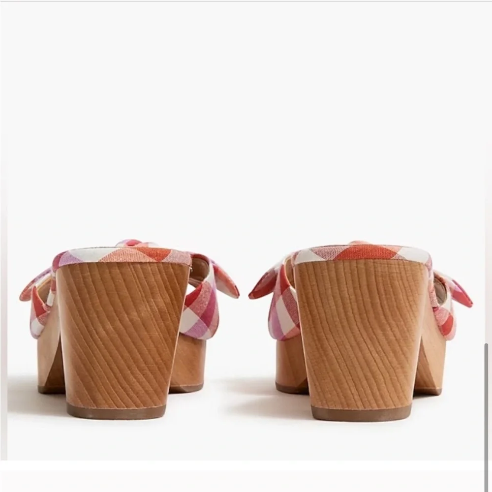 New! J. Crew Printed Gingham bow-heel mules in Bohemian Red Wildfire 6.5 - Picture 2 of 5